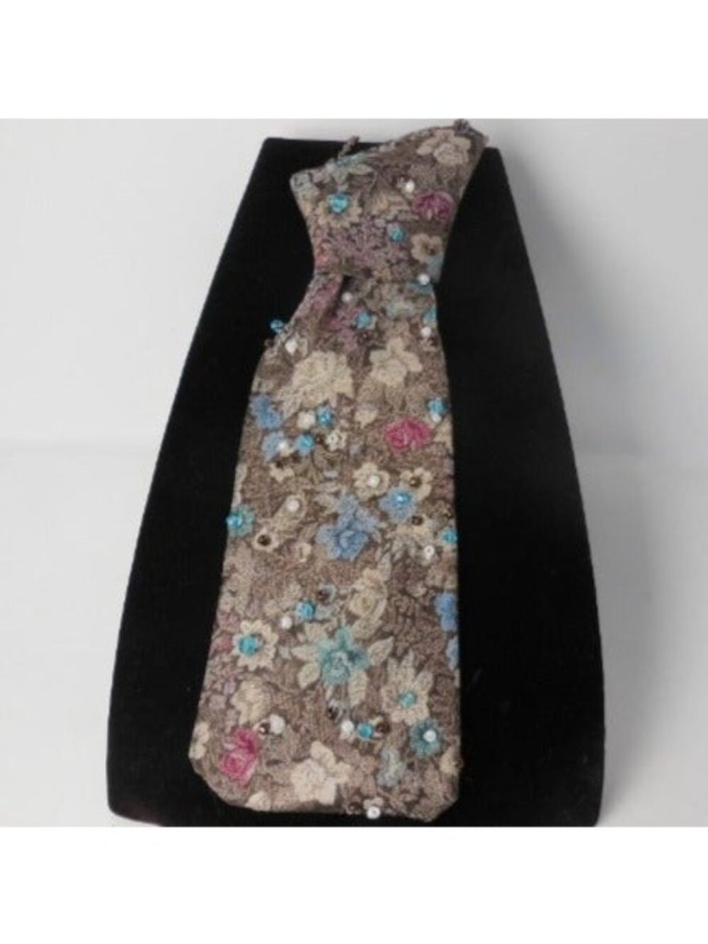 Woman's Tie, Beaded pendent, hand beaded necklace, upcycled neckwear, unique